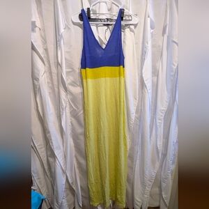 B1 NWT Free People Beach Colorblock Maxi Dress - Blue & Yellow - Size Large